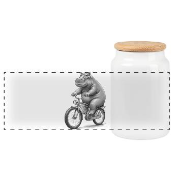 Nilpferd auf dem Fahrrad - Panorama Keksdose mit Holzdeckel - Weiß - Vorne