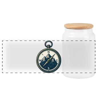 Compass Mountain Trek Azimut Wandergeschenk - Panorama Keksdose mit Holzdeckel - Weiß - Vorne