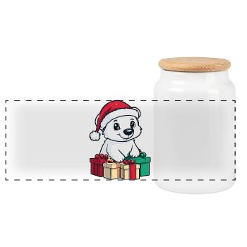 Polar Bear Christmas Gifts Polar Bear - Panoramic Cookie Jar with Wooden Lid - white - Front