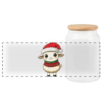 Schaf Weihnachten Xmas - Panorama Keksdose mit Holzdeckel - Weiß - Vorne