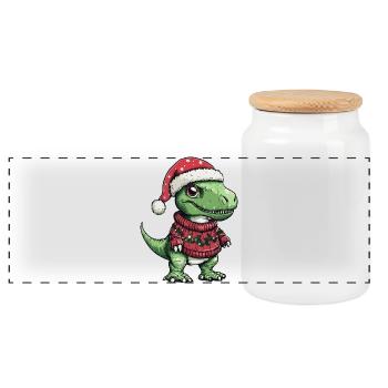 Dinosaur T-Rex Christmas Xmas - Panoramic Cookie Jar with Wooden Lid - white - Front