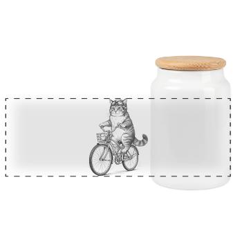 Cat Cyclist with Goggles - Panoramic Cookie Jar with Wooden Lid - white - Front