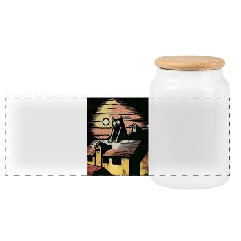 Moonlit night with black cat - Panoramic Cookie Jar with Wooden Lid - white - Front