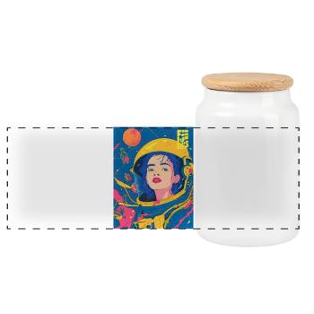 Female astronaut in neon pop art style - Panoramic Cookie Jar with Wooden Lid - white - Front
