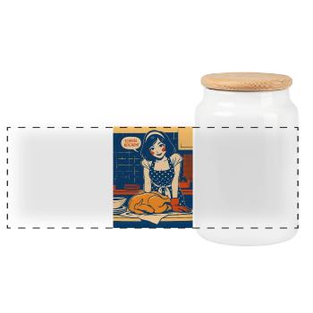 Pop Art Kitchen Chaos with Saying - Panoramic Cookie Jar with Wooden Lid - white - Front
