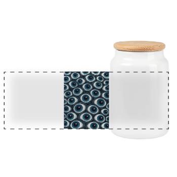 Eye Pattern - Panoramic Cookie Jar with Wooden Lid - white - Front