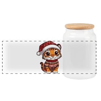 Tiger Weihnachten Xmas - Panorama Keksdose mit Holzdeckel - Weiß - Vorne