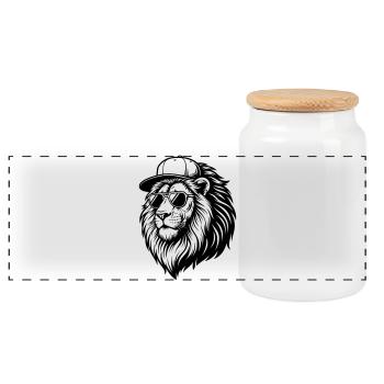 Cooler Löwe mit Cap und Sonnenbrille Illustration - Panorama Keksdose mit Holzdeckel - Weiß - Vorne
