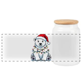 Polar Bear Christmas Cute Funny Bear Fairy Lights - Panoramic Cookie Jar with Wooden Lid - white - Front