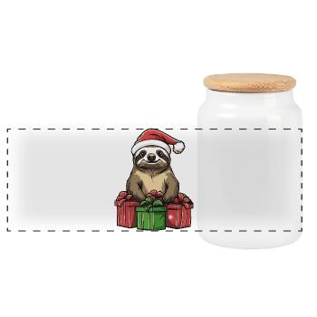 Sloth Christmas Gifts - Panoramic Cookie Jar with Wooden Lid - white - Front