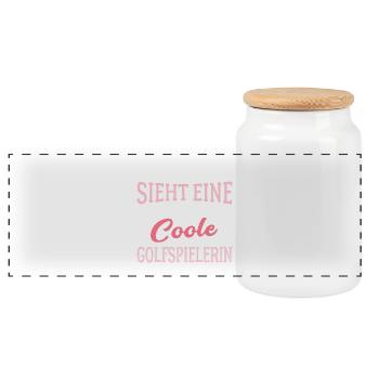 So sieht eine richtig coole Golfspielerin aus - Panorama Keksdose mit Holzdeckel - Weiß - Vorne