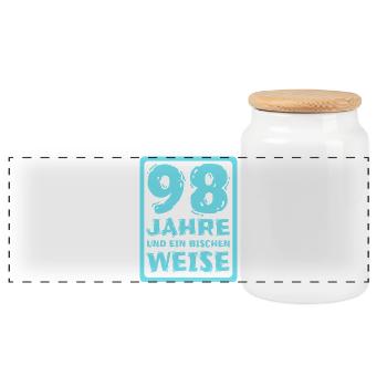Weisheit 98 - Panorama Keksdose mit Holzdeckel - Weiß - Vorne