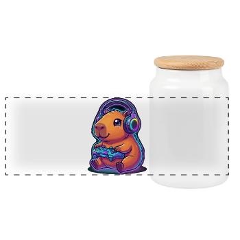 Capybara Gaming Gamer Wasserschwein Zocken - Boîte à biscuits avec couvercle en bois - blanc - Devant