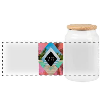 Tenerife Tenerife Summer Sun Beach Sea Palm Trees - Panoramic Cookie Jar with Wooden Lid - white - Front