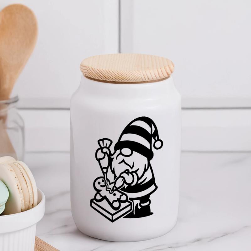 Gingerbread Baking Gnome Panoramic Cookie Jar with Wooden Lid
