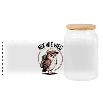 Aventure de chouette en partant - Boîte à biscuits avec couvercle en bois - blanc - Devant