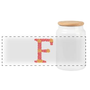 Dein Initial "F" mit Blüten  - Panorama Keksdose mit Holzdeckel - Weiß - Vorne