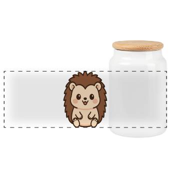 Cuddly Hedgehog Kawaii - Panoramic Cookie Jar with Wooden Lid - white - Front