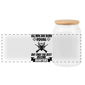 All men are born equal hunters - Panoramic Cookie Jar with Wooden Lid - white - Front