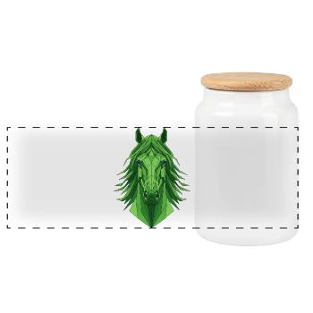 Geometric horse made of green - Panoramic Cookie Jar with Wooden Lid - white - Front