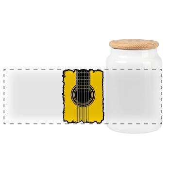 Guitar Grunge Poster Yellow - Panoramic Cookie Jar with Wooden Lid - white - Front