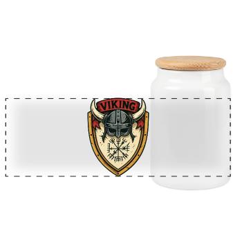 Viking Shield Helmet Emblem - Panoramic Cookie Jar with Wooden Lid - white - Front
