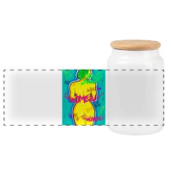 Woman Graffiti Power and Colors - Panoramic Cookie Jar with Wooden Lid - white - Front