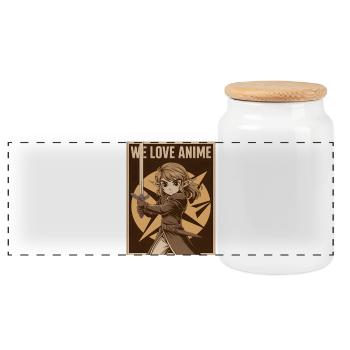 Anime heroine with sword - Panoramic Cookie Jar with Wooden Lid - white - Front
