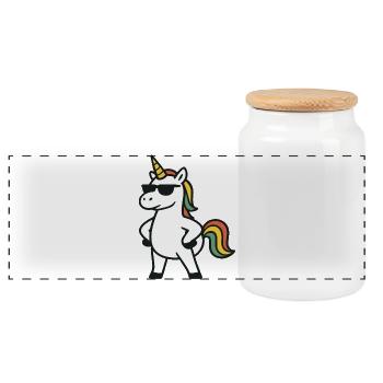 Cooles Sonnenbrillen-Einhorn mit selbstbewusster Pose-Kunst - Panorama Keksdose mit Holzdeckel - Weiß - Vorne
