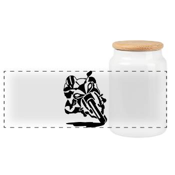 motorcycle - Panoramic Cookie Jar with Wooden Lid - white - Front