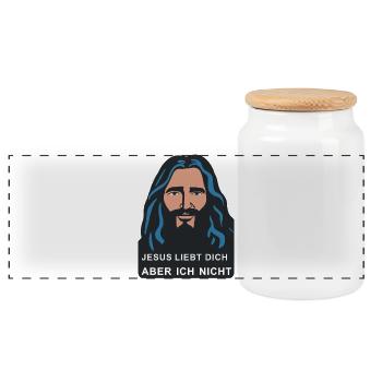 Jesus liebt dich, aber ich nicht - Panorama Keksdose mit Holzdeckel - Weiß - Vorne