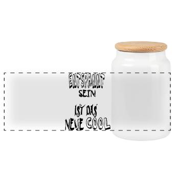 Be relaxed, cool. Saying Text - Panoramic Cookie Jar with Wooden Lid - white - Front