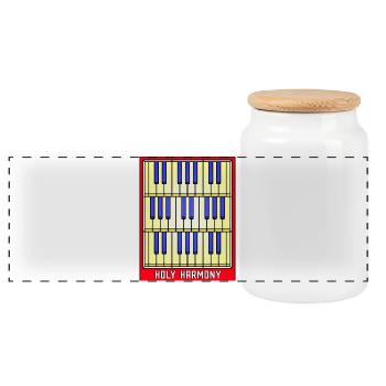 Buntglas-Klaviertasten - Panorama Keksdose mit Holzdeckel - Weiß - Vorne