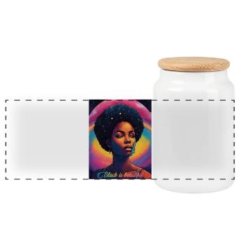 Cosmic Black Beauty - Panoramic Cookie Jar with Wooden Lid - white - Front