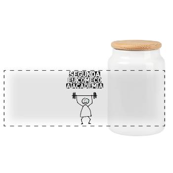 Segunda eu começo a academia - Panoramic Cookie Jar with Wooden Lid - white - Front