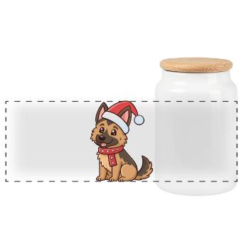 Chiot Berger Noël Chapeau Rouge - Boîte à biscuits avec couvercle en bois - blanc - Devant