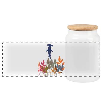Shark Over Colourful Leaves - Panoramic Cookie Jar with Wooden Lid - white - Front