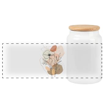 Boho Floral Line Art, Minimalist Nature Design - Panoramic Cookie Jar with Wooden Lid - white - Front