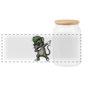 Punk Dabbing Ratte Cartoon - Panorama Keksdose mit Holzdeckel - Weiß - Vorne