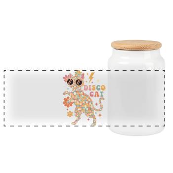 Techno Disco Cat Disco Ball Party Funny - Panoramic Cookie Jar with Wooden Lid - white - Front