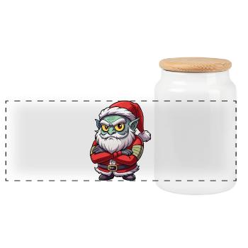 Mürrischer Kobold-Weihnachtsmann - Panorama Keksdose mit Holzdeckel - Weiß - Vorne