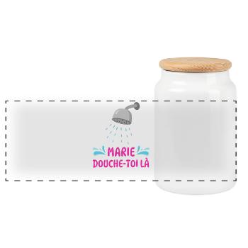 Marie, shower there - Panoramic Cookie Jar with Wooden Lid - white - Front