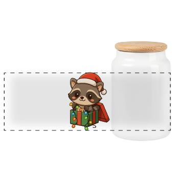 Raccoon Christmas Matching Family Funny - Panoramic Cookie Jar with Wooden Lid - white - Front
