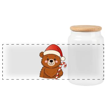 Cute Christmas Bear with Candy Cane - Panoramic Cookie Jar with Wooden Lid - white - Front