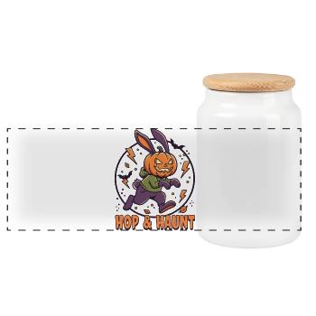 Hop & Haunt Pumpkin Bunny Halloween - Boîte à biscuits avec couvercle en bois - blanc - Devant