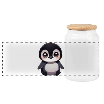 Mignonne Pingouin Cartoon Critter Kugger Lessive - Boîte à biscuits avec couvercle en bois - blanc - Devant