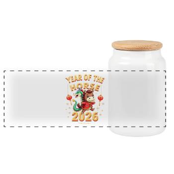 Nouvel An chinois du cheval 2026 - Boîte à biscuits avec couvercle en bois - blanc - Devant