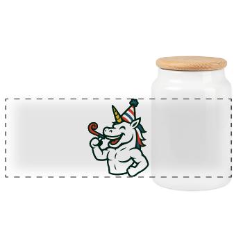 Party Unicorn Gym Mascot Celebration Fun Power - Panoramic Cookie Jar with Wooden Lid - white - Front