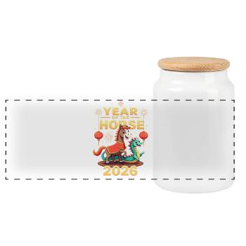 Nouvel An chinois du cheval 2026 - Boîte à biscuits avec couvercle en bois - blanc - Devant