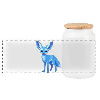 Blauer Geometrie-Fuchs - Panorama Keksdose mit Holzdeckel - Weiß - Vorne